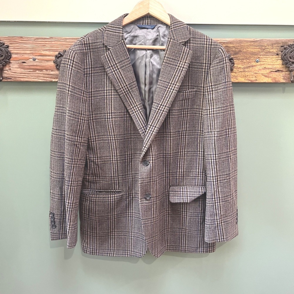 Brooks Brothers Slim Fit Glen Plaid Sport Coat Blazer Brown Blue 44R